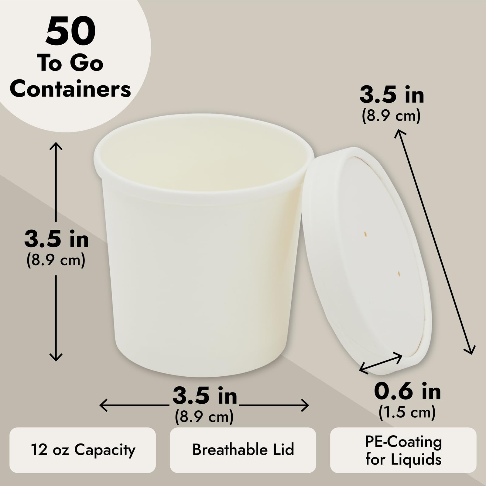 Juvale Disposable Soup & Ice Cream Containers with Lids - 12 oz White Paper, 50 Count - Disposable Bowls for Hot Soup & Ice Cream Cups with Lids