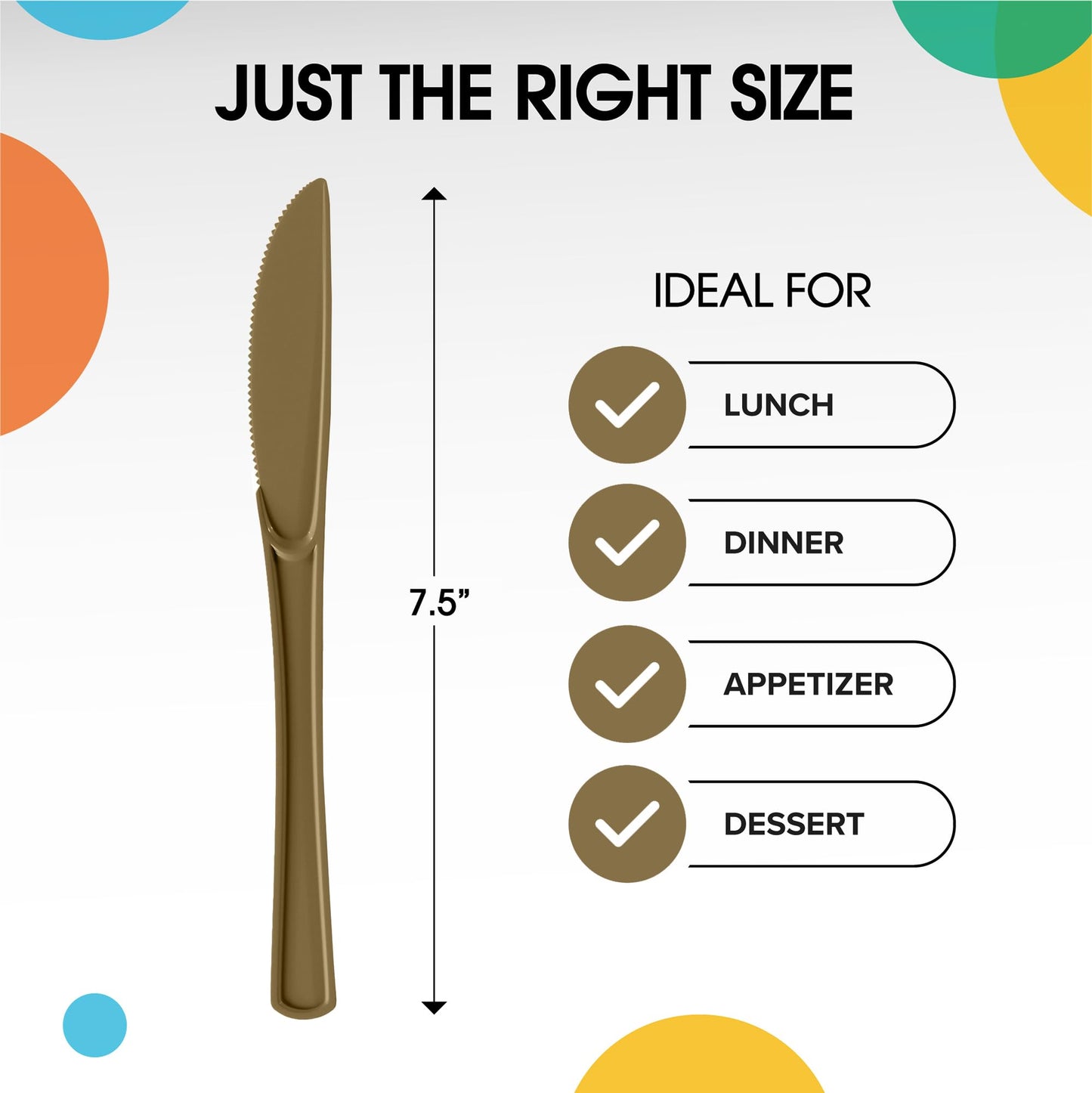 Party Solids Gold Plastic Knives 100 Pieces Gold Knives Disposable Utensils Heavy Duty Plastic Cutlery Set Disposable Cutlery Sets Flatware Sets Party