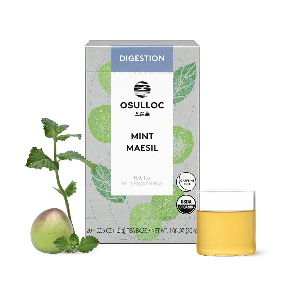 OSULLOC Mint Maesil, Peppermint Tea with Maesil (Korean Plum), Refreshing Herbal Tea, Digestion support, 20 Count, 1.27 oz