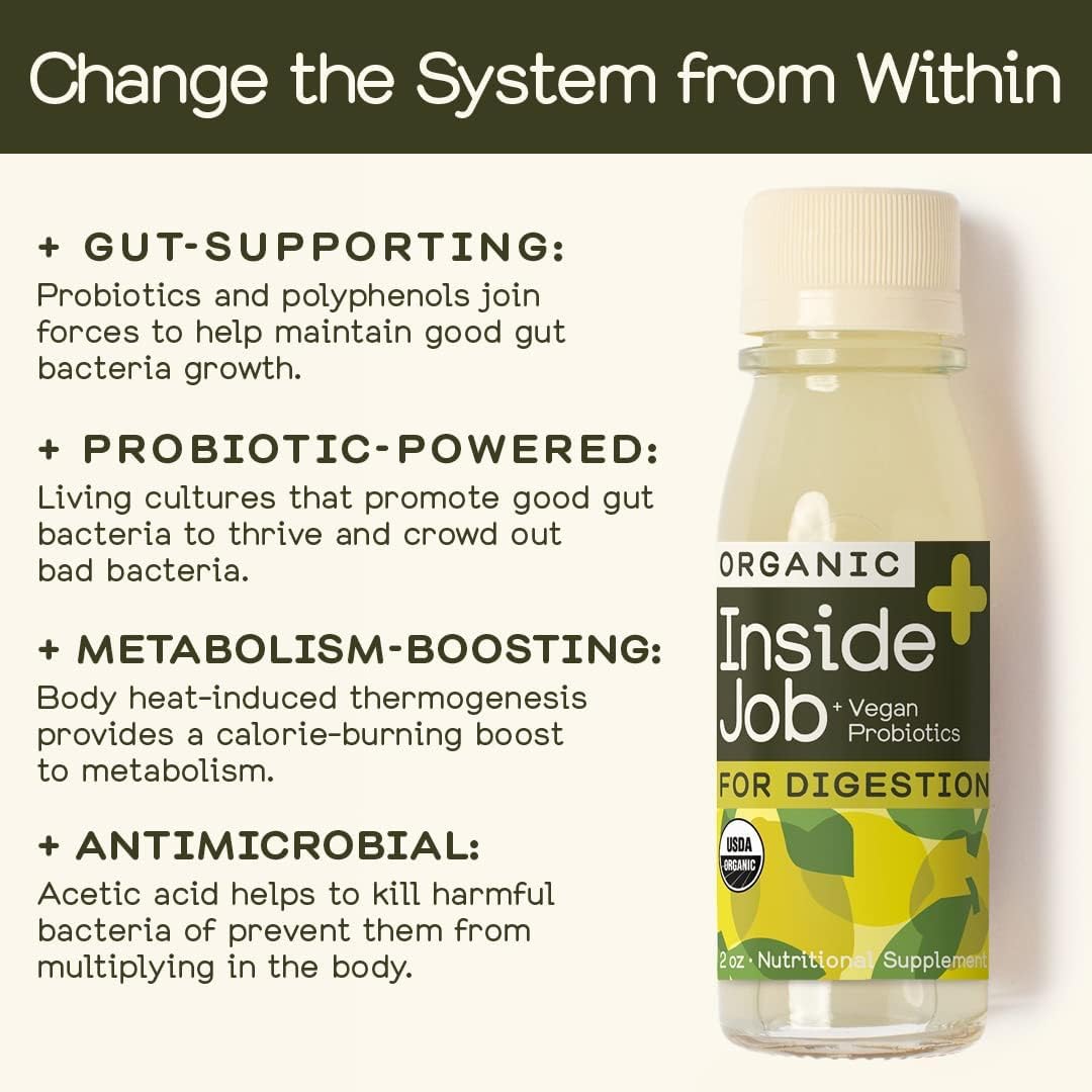Greenhouse Juice Organic Inside Job Wellness Shots, Cold Pressed Digestive Aid with Apple Cider Vinegar, Lemon, Shots Juice Vegan & Gluten-Free (2 Oz