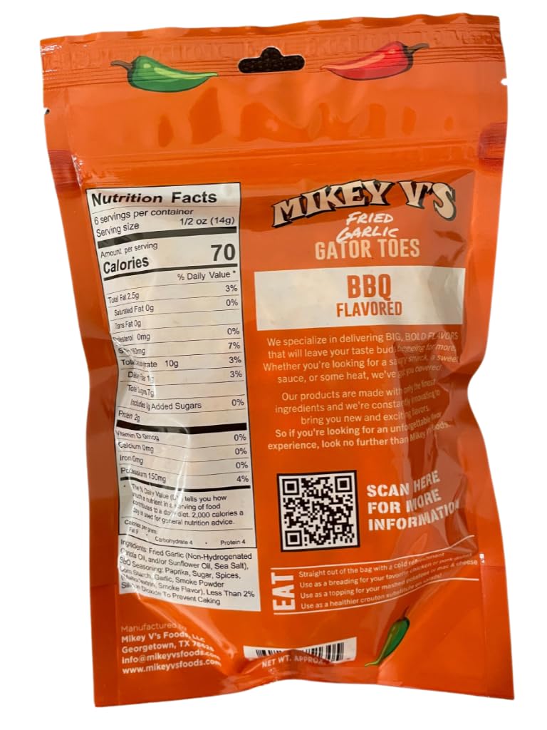 Mikey V’s BBQ “Gator Toes” - Deep-Fried Garlic Snacks, Crunchy Barbecue Garlic Bites, 3.9 oz Bag