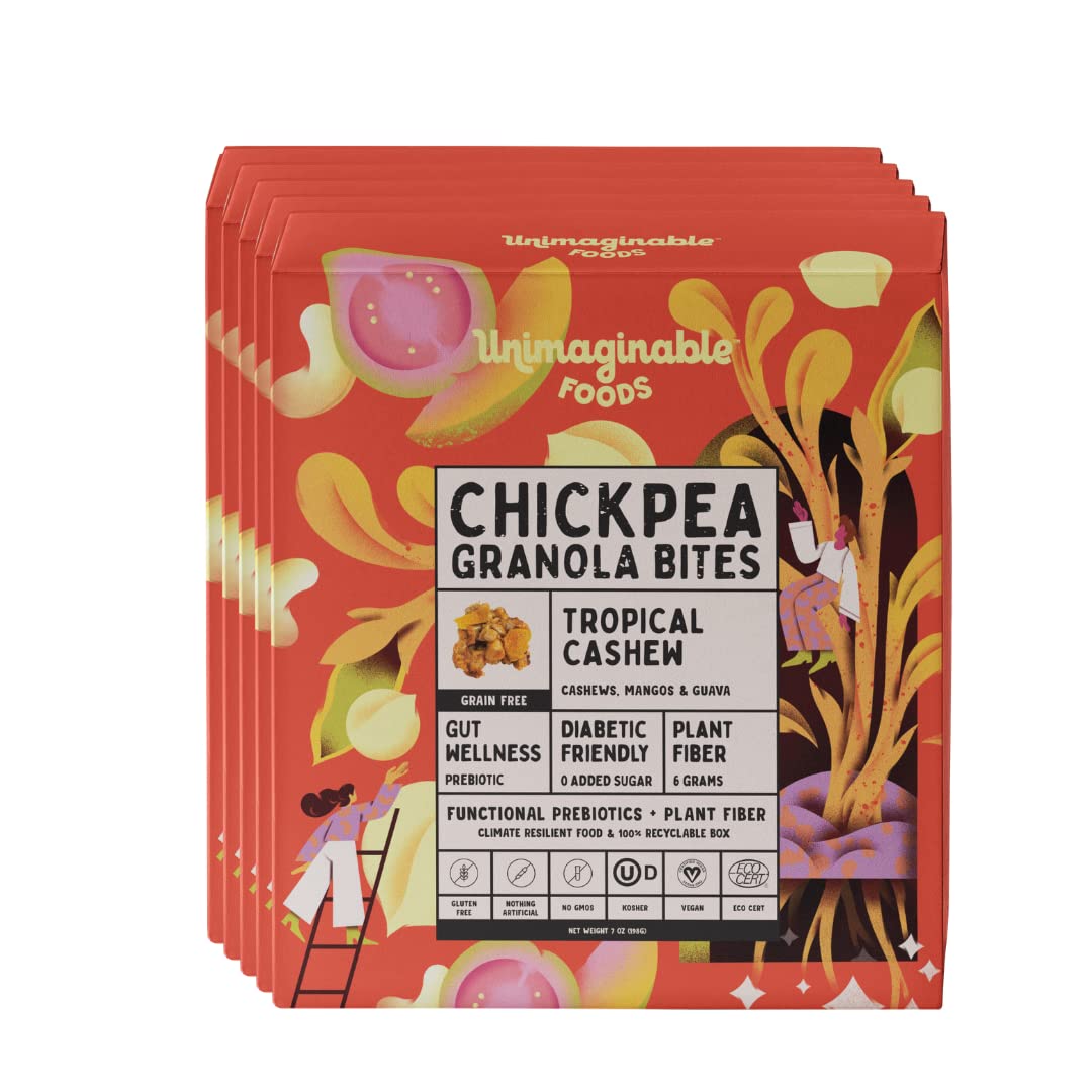 Unimaginable Granola Bites - 5 Boxes (5x 7oz Packs in Each Box) - Vegan, Non-GMO, Gluten Free, Dairy Free (Tropical Cashew)
