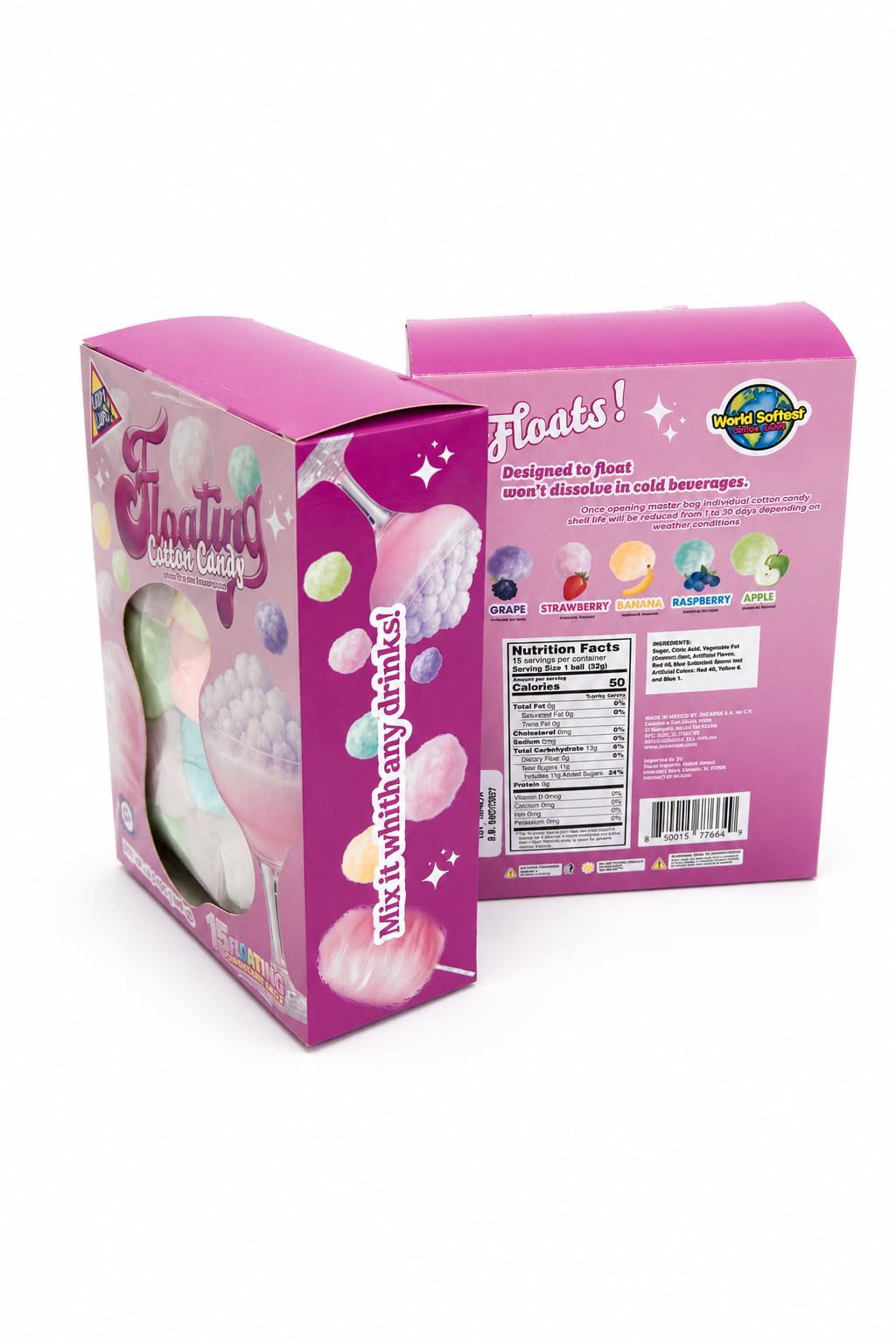 Lupy Lups! Magic Floating Cotton Candy -It Floats! 6.3 oz 15 Balls-Assorted Flavors- Pastel Candy for Stocking, Treats, Party Favors, Buffet table