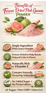 Indus Farms Freeze Dried Pink Guava Powder, Unsweetened Tropical Fruit for Smoothies, Yogurt, Baking & Ice Cream, Single Ingredient, No Added Sugar