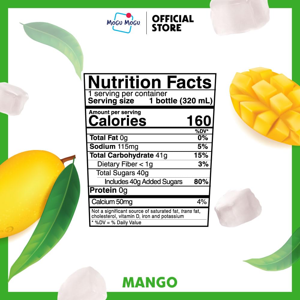 Mogu Mogu Mango Juice Drink with Nata de Coco (Coconut Jelly) - Chewy Fruit Beverage for Kids & Adults, 6 Pack Bottles, 10.82 fl oz Each