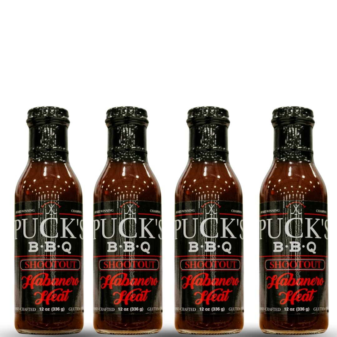 Puck's BBQ Shootout - Habanero Heat Sauce, 12 oz BBQ Sauce (4)