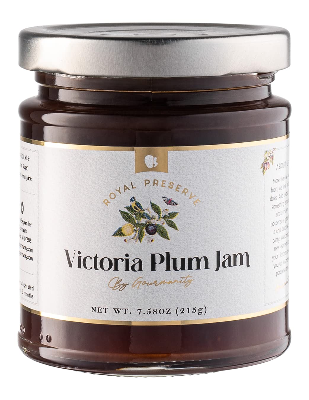Gourmanity Victoria Plum Jam, Sweet and Flavorful, Delicious Plum Preserves, Great on Toast and Scones, High Fruit Content, Non GMO, Made in Belgium