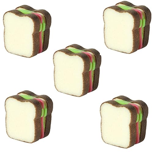 5pcs Heavy Duty Scrub Sponges,Toast Shape Sponge,Cute Deep Cleaning Thickened Scrub Kitchen Sponges,Sandwich Style Washing Dishes Scrubber