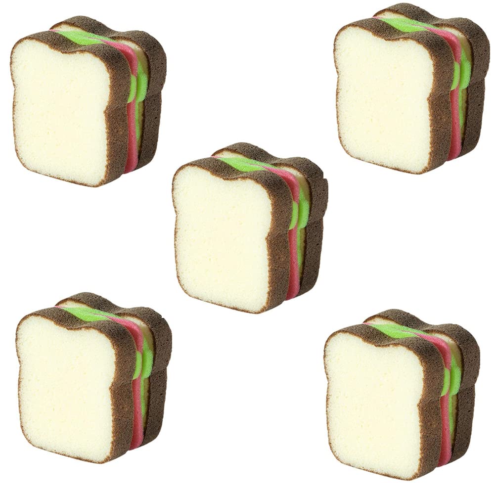 5pcs Heavy Duty Scrub Sponges,Toast Shape Sponge,Cute Deep Cleaning Thickened Scrub Kitchen Sponges,Sandwich Style Washing Dishes Scrubber