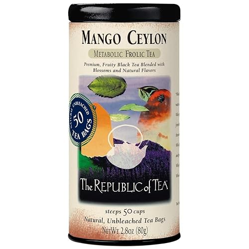 The Republic of Tea - Mango Ceylon Black Tea, Metabolic Frolic Tea, 50 Tea Bag Tin