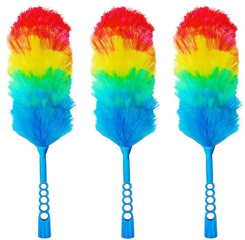 Tockrop 3 Pack Upgrade 19” Rainbow Static Feather Duster with Beandable and Washable Head - More Fibers Bigger Head Less Loss of Fiber