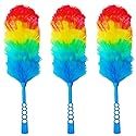 Tockrop 3 Pack Upgrade 19” Rainbow Static Feather Duster with Beandable and Washable Head - More Fibers Bigger Head Less Loss of Fiber