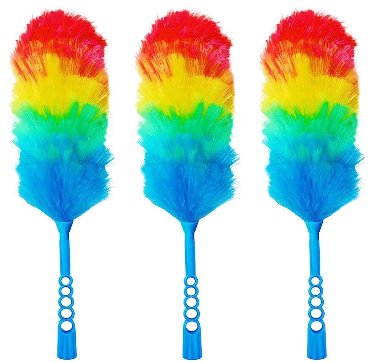 Tockrop 3 Pack Upgrade 19” Rainbow Static Feather Duster with Beandable and Washable Head - More Fibers Bigger Head Less Loss of Fiber