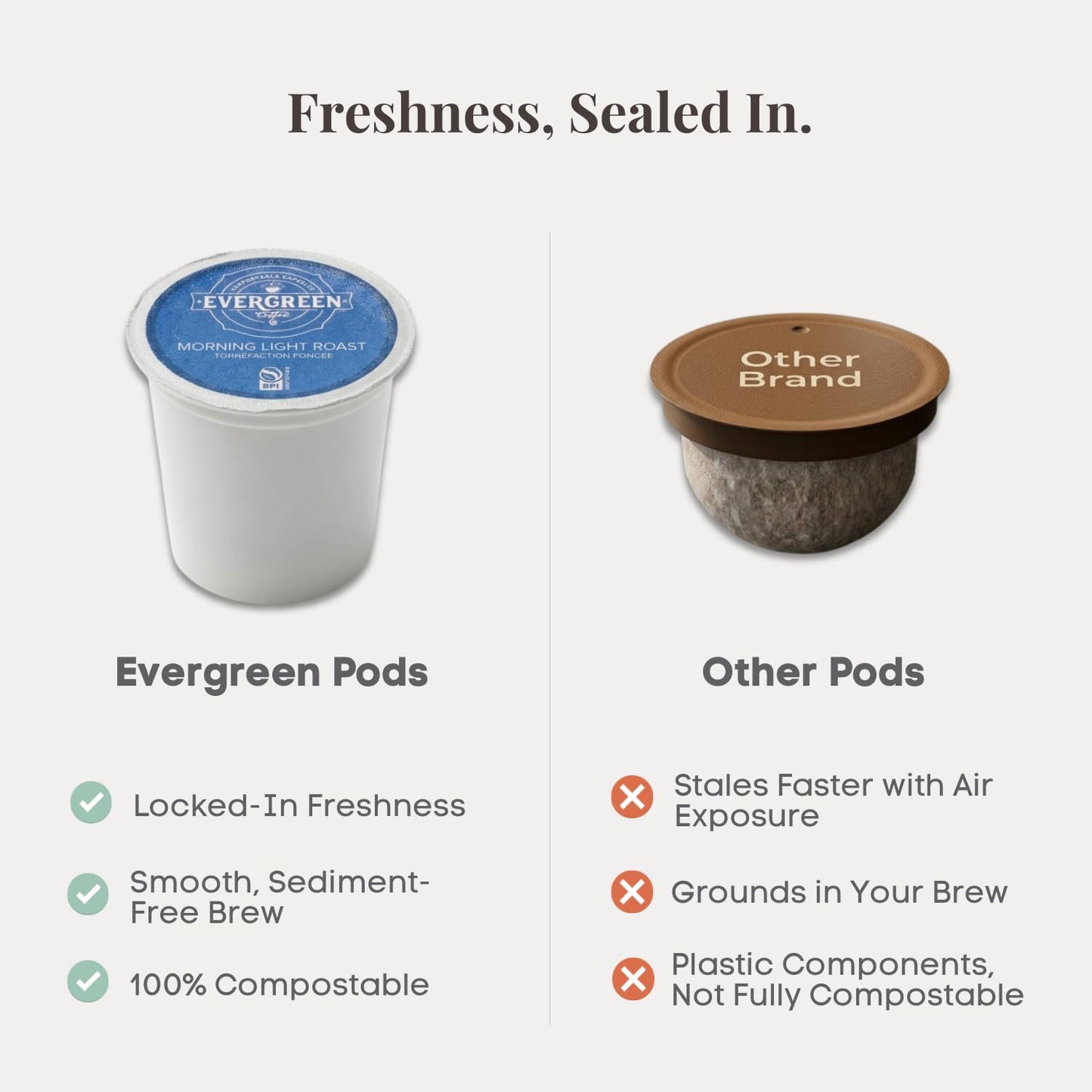 Evergreen Compostable Single Serve Coffee Pods - Light Roast Morning Blend - 100% Arabica Beans (72 Count)