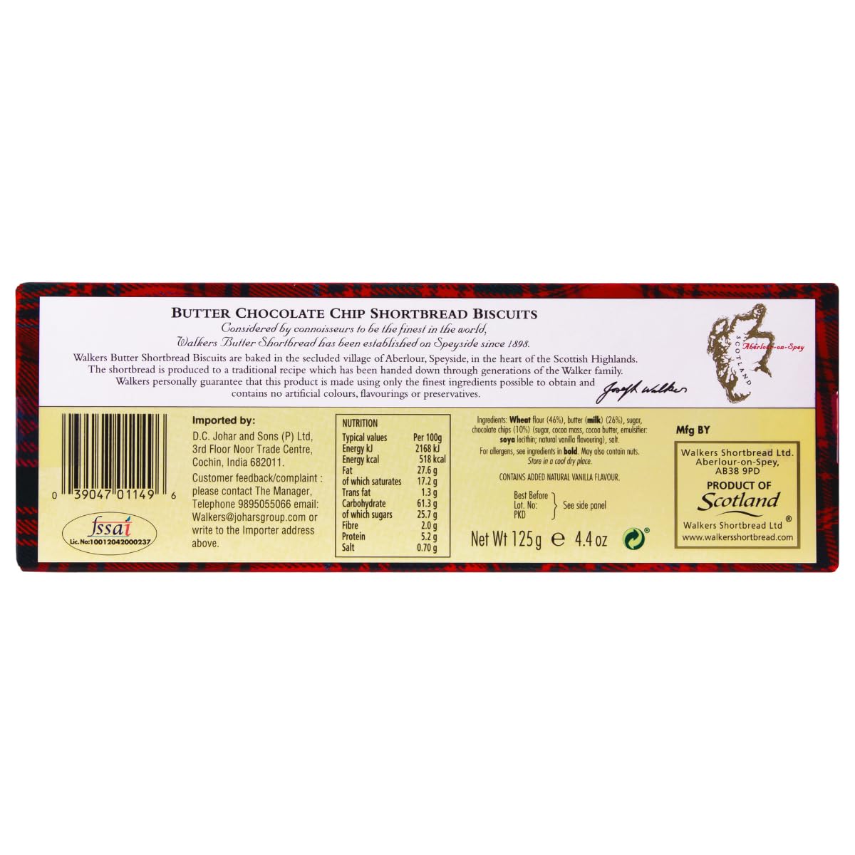 Walkers Shortbread Chocolate Chip Shortbread Cookies, 4.4 Ounce Box