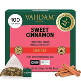 VAHDAM Sweet Cinnamon Chai Tea Bags (100 Count) | 100% Natural Spices | Spiced Masala Chai with Natural Cinnamon | Aromatic & Rich Flavor | Hot or