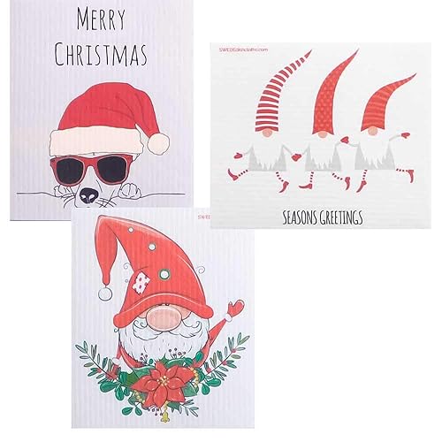 SWEDEdishcloths - Cellulose Sponge Dish Towels - Mixed Set of 3 (One of Each Design) Mixed Christmas 2020 Swedish Dish Cloths