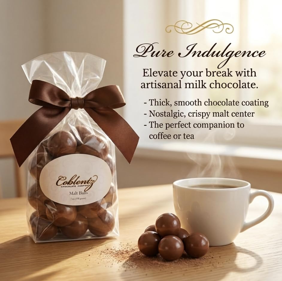 Coblentz Chocolate Milk Chocolate Malt Balls Gift Bag with Bow, 7 Oz