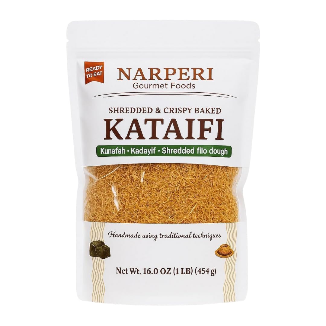 Narperi Gourmet Kataifi Shredded Filo Dough, 1 lb Crispy Kataifi Pastry, Vegan Ready-to-Eat, Traditional Middle Eastern & Turkish Dessert, Perfect