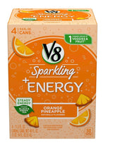 V8 +Energy Sparkling Healthy Energy Drink, Natural Energy from Tea, Orange Pineapple, 8.4 Oz Can, 4 Count