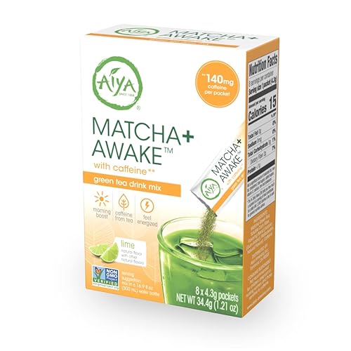 Aiya Matcha+ Awake™ - Lime Flavored Matcha Energy Drink Mix - 140mg Caffeine per Packet - Premium Japanese Matcha Green Tea Powder - On-the-Go Energy