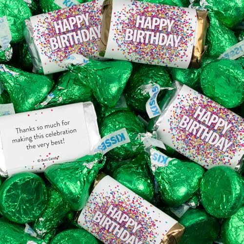124 Pcs Birthday Candy Party Favors Miniatures Chocolate & Green Kisses (1.52 lbs, Approx. 124 Pcs)