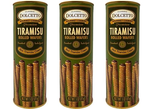 Dolcetto Premium Cream Filled Rolled Wafers Gourmet Tiramisu Cookies - Pack of 3 (3 Ounces)