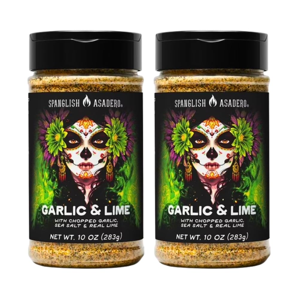 Spanglsh Asadro Garlic & Lime Seasoning 2 Pack, 10 oz Bottles, Zesty Citrus Garlic Spice Blend with Jalapeño for Chicken, Seafood, Meat & Vegetables