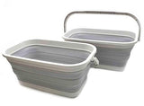 SAMMART Set of 2-11.6L (3.06 Gallon) Collapsible Rectangular Handy Basket/Bucket (Grey, 2)