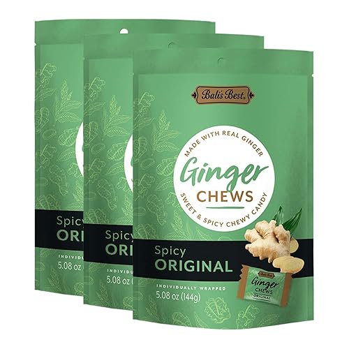 Bali's Best Ginger Chews, Spicy Original Flavor, 5.08 Oz (Pack of 3), Individually Wrapped Soft Candy, Made with 100% Real Ginger, Digestive Health