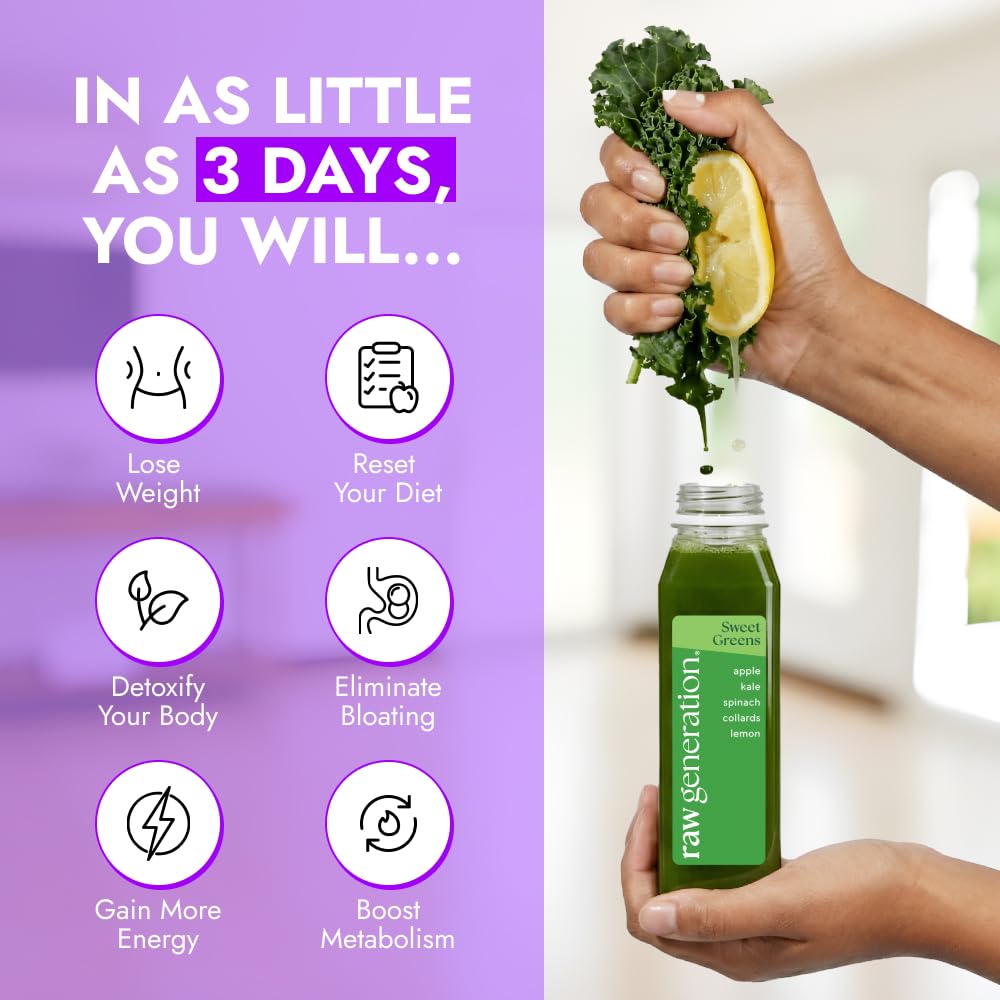 Raw Generation 3-Day Debloat Reset Cleanse - Plant-Based Nutritional Reset for Bloating & Digestive Comfort | Cold-Pressed Raw Juice Program to Help
