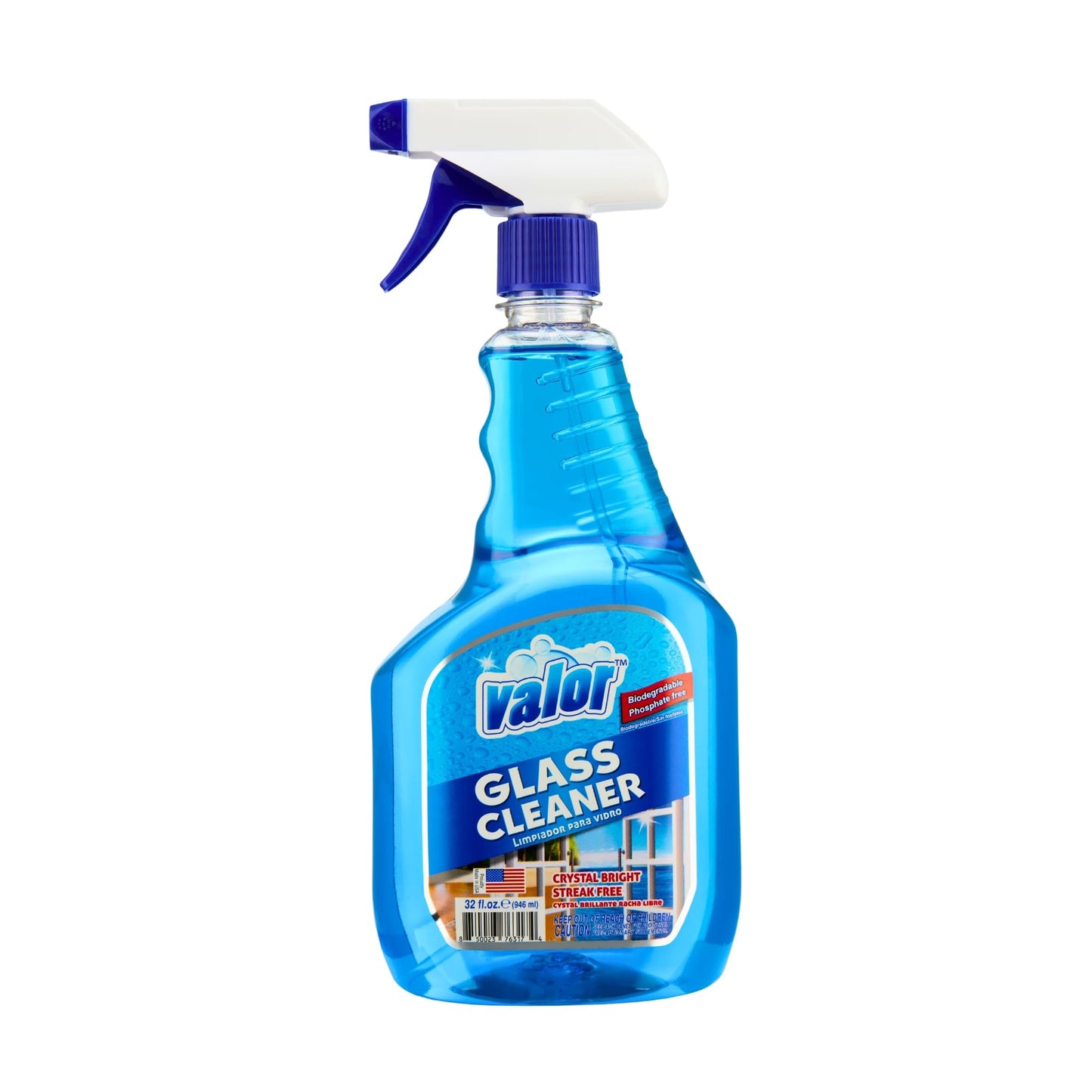 Valor Glass Cleaner Trigger Sprayer - Streak-Free Shine for Glass & Mirrors, 32 fl oz (32 Fl Oz (Pack of 1))