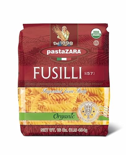 PASTA ZARA - Fusilli - Organic - 100% Italian Pasta, Made with Durum Wheat Semolina Flour, Non GMO, Kosher (1 LB. BAG) - Consistently al Dente.