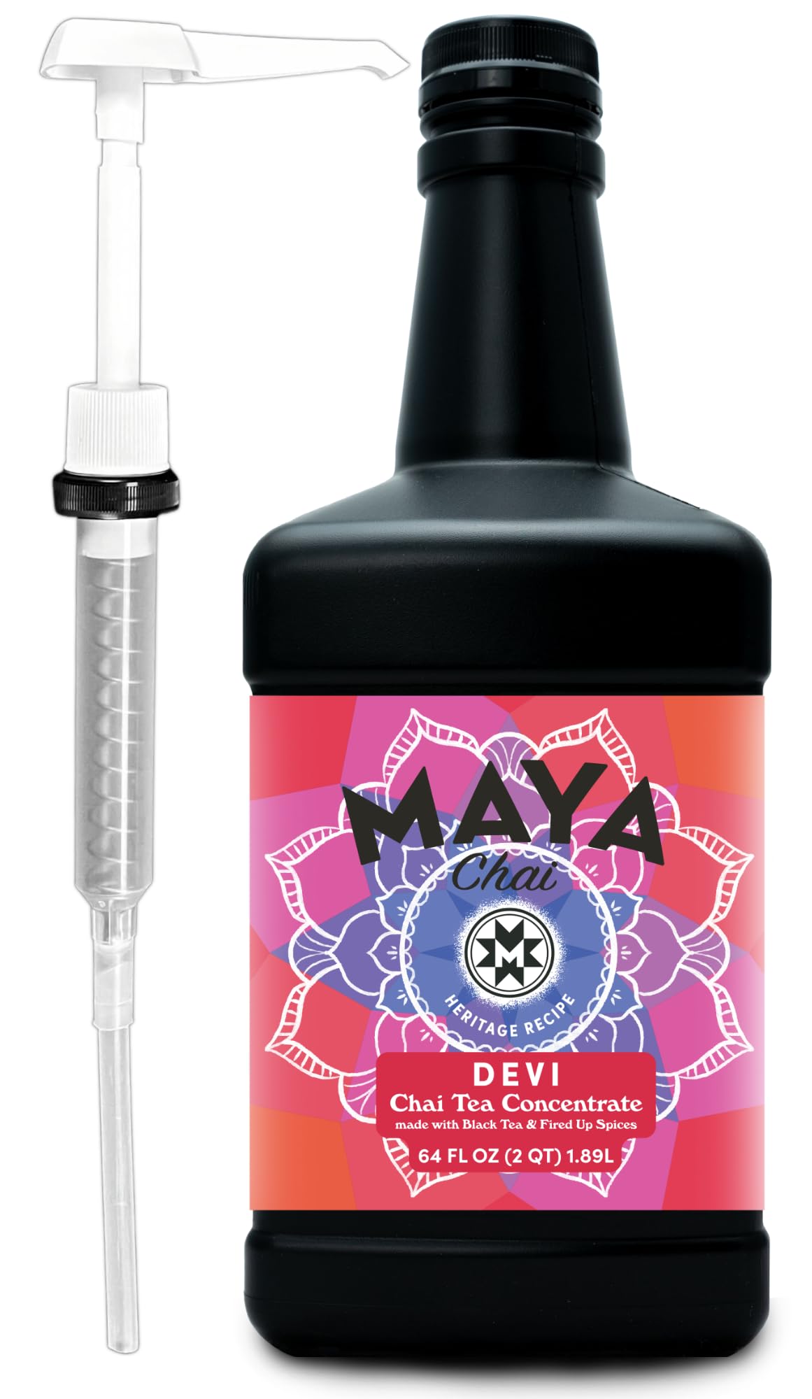 Maya Chai Tea Concentrate, Devi, Extra Spice, Heritage Recipe, 64 Fl Oz with 1 Pump