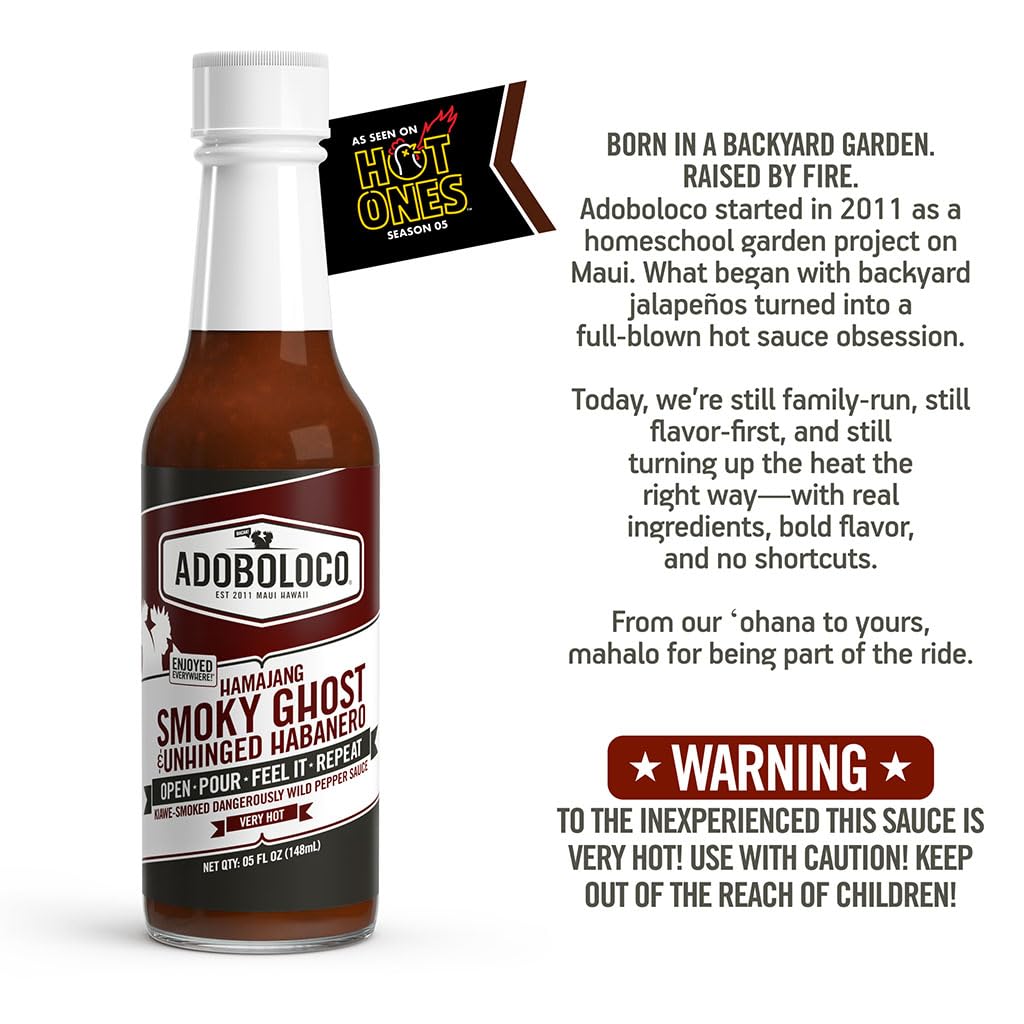 Adoboloco Hot Sauce Hamajang Hawaiian Spicy Chili Sauce 5oz - Very Hot Smoked Ghost Pepper Chili Sauce - Featured on Hot Ones!