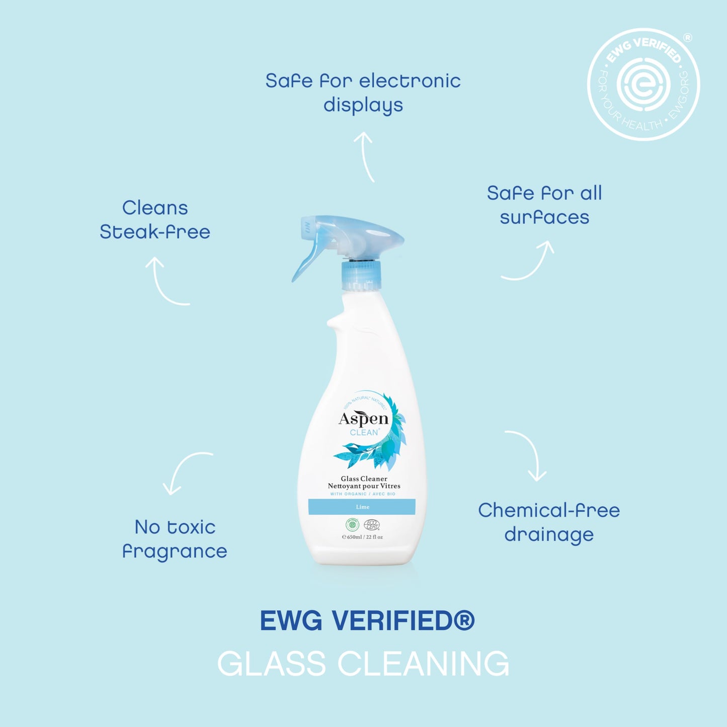 AspenClean | Glass Spray Cleaner | Streak-Free Window & Mirror Cleaner | Multi-Surface Cleaner| Non - Toxic | 100% Natural | EWG Verified | Pack of 2