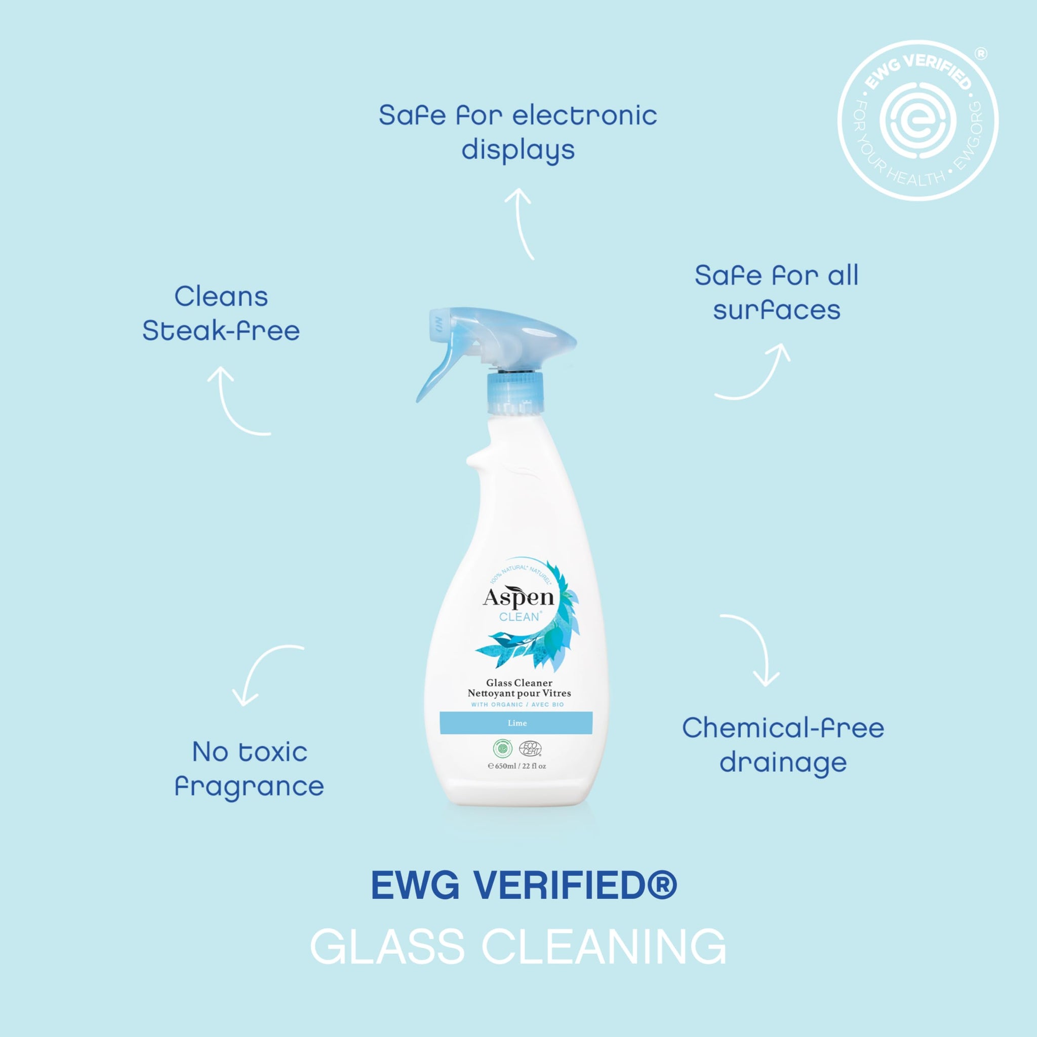 AspenClean | Glass Spray Cleaner | Streak-Free Window & Mirror Cleaner | Multi-Surface Cleaner| Non - Toxic | 100% Natural | EWG Verified | Pack of 2