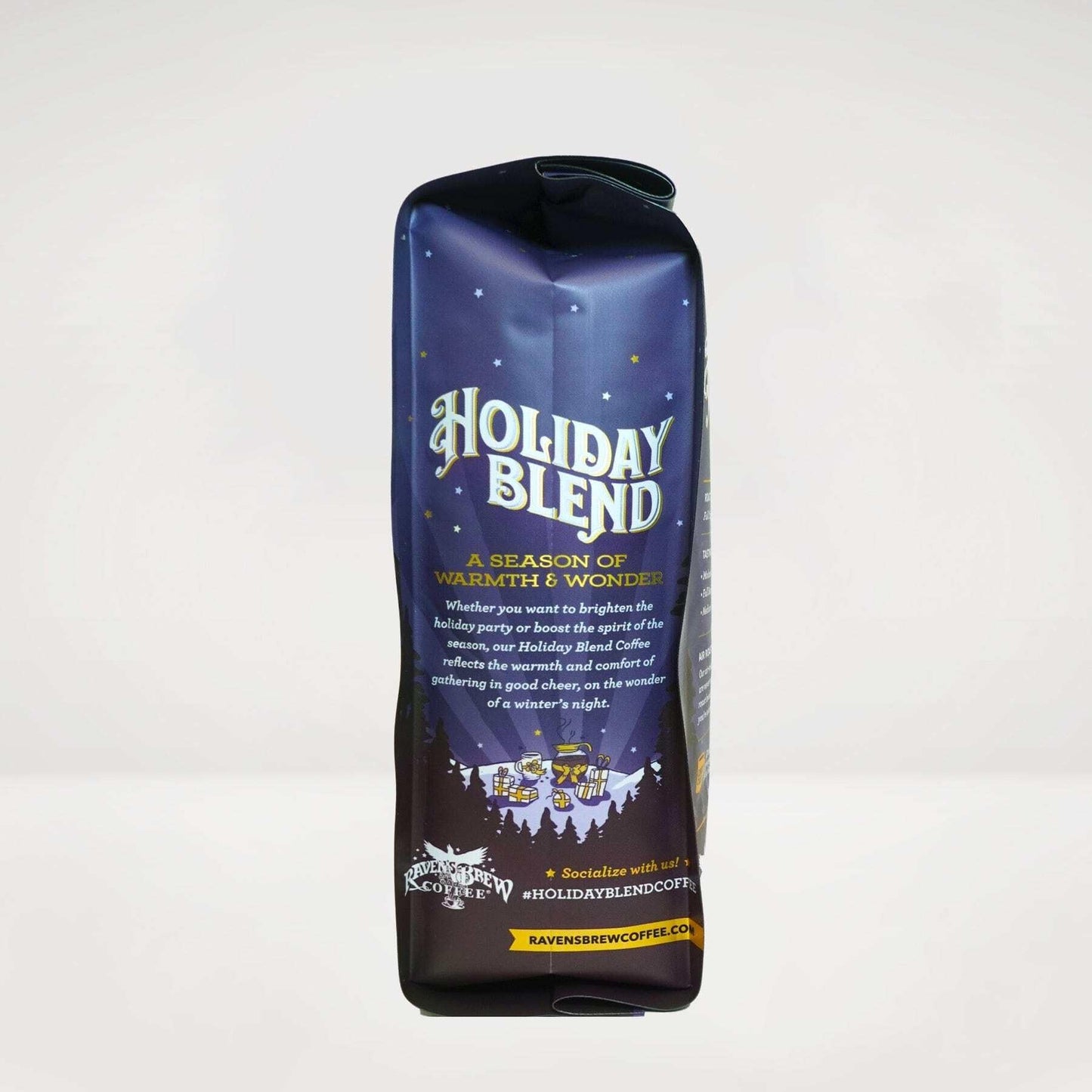 Raven's Brew Coffee Holiday Blend Ground Coffee - Premium 10oz Full City Roast with Molasses, Spices & Baker's Chocolate Notes | Seasonal Celebration