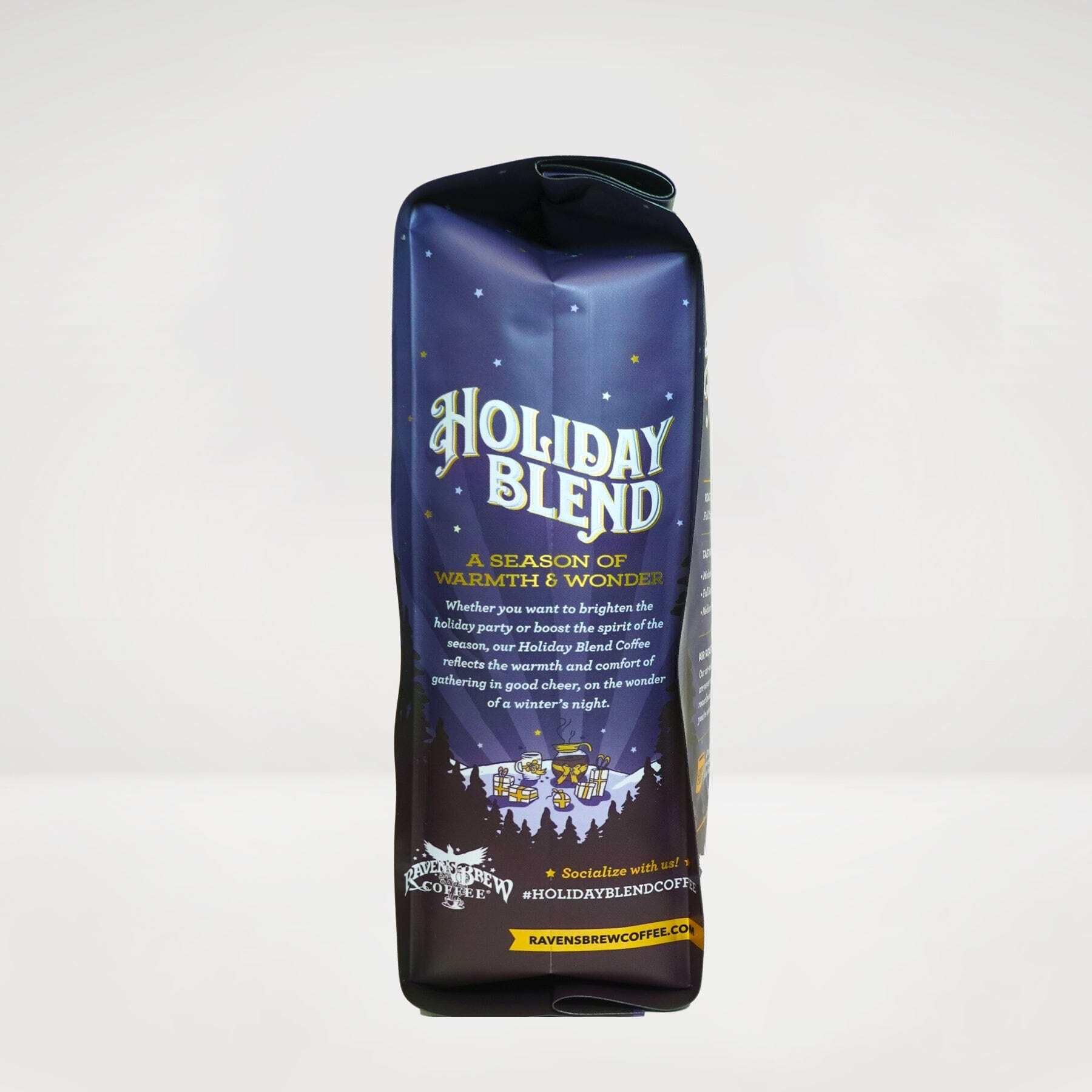 Raven's Brew Coffee Holiday Blend Ground Coffee - Premium 10oz Full City Roast with Molasses, Spices & Baker's Chocolate Notes | Seasonal Celebration