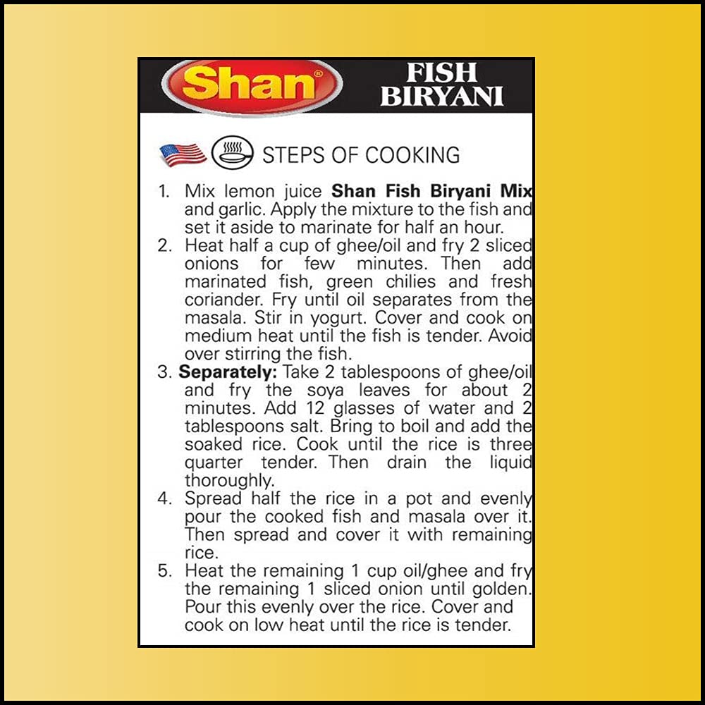 Shan Fish Biryani Recipe and Seasoning Mix 1.76 oz (50g) - Spice Powder for Spicy Fish Layered Pilaf - Suitable for Vegetarians - Airtight Bag in