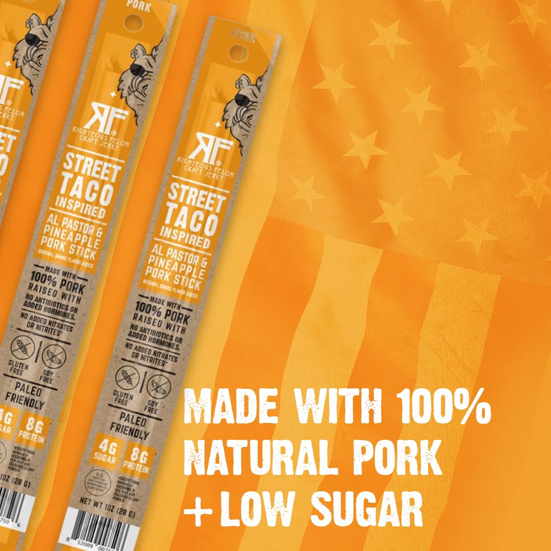 Righteous Felon Meat Sticks | 100% Pasture Raised Pork | 8g Protein per Stick | Keto, Gluten-Free, Low Sugar, High Protein Snack Sticks | Individually