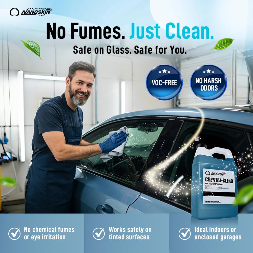 Nanoskin CRYSTAL-CLEAR VOC-Free Glass Cleaner 1 Gallon - Ultra-Concentrated, Eco-Friendly, Streak-Free Finish | Versatile Use for 40:1 Dilution |