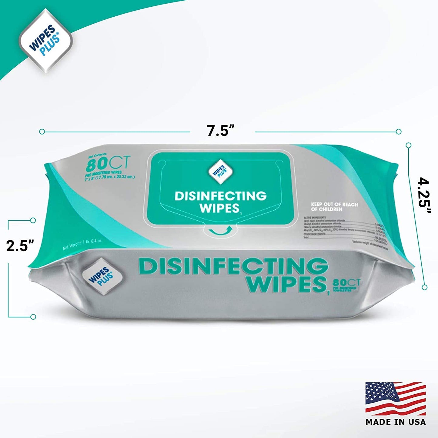 WipesPlus Disinfecting Wipes - Industrial Strength Sanitizing Wipes - Pack of 80 Disinfectant Wipes - Made in the USA