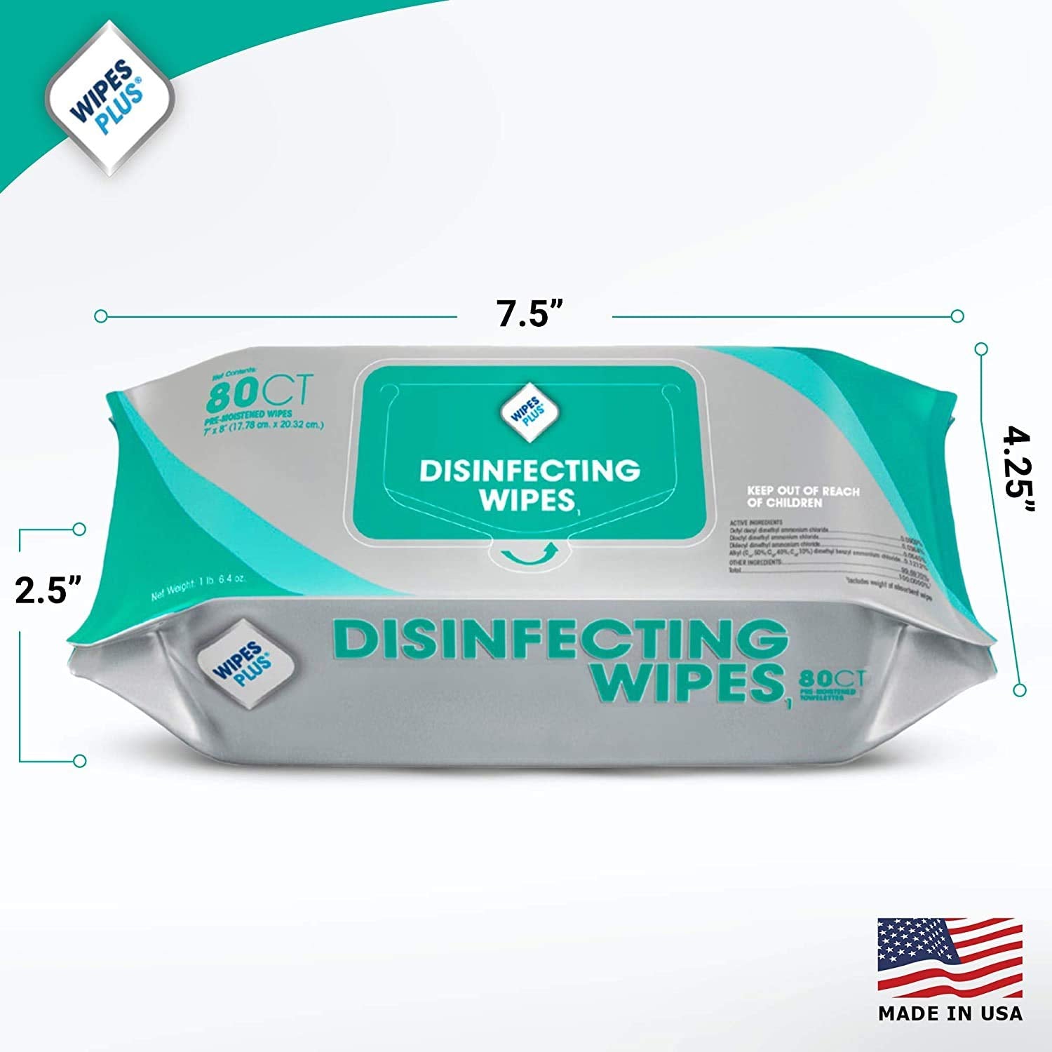 WipesPlus Disinfecting Wipes - Industrial Strength Sanitizing Wipes - Pack of 80 Disinfectant Wipes - Made in the USA