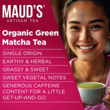 Maud's Organic Matcha Green Tea Pods, 24 ct, Single Serve Tea Pods - 100% Gourmet Blended Tea Leaves, Compatible with Keurig K Cups Maker