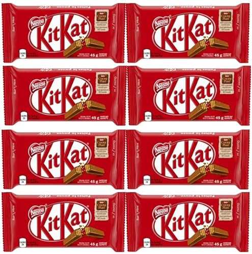 KITKAT Milk Chocolate 4-Finger Wafer Bars 4-Pack 8 x 45g, (8 full size bars)