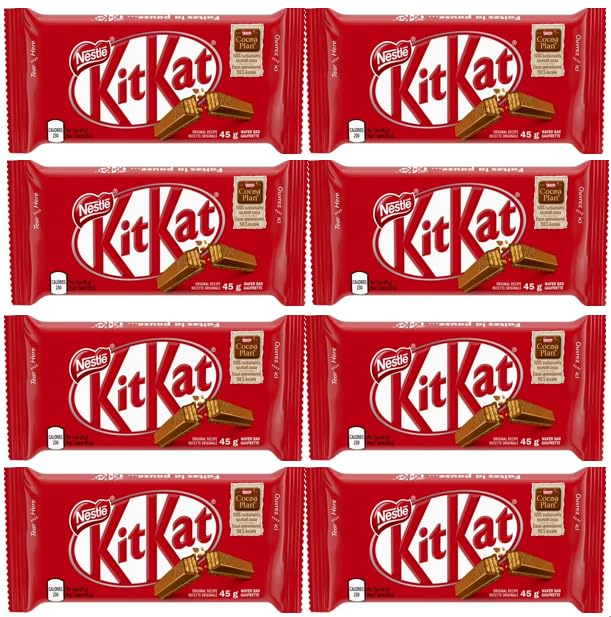 KITKAT Milk Chocolate 4-Finger Wafer Bars 4-Pack 8 x 45g, (8 full size bars)