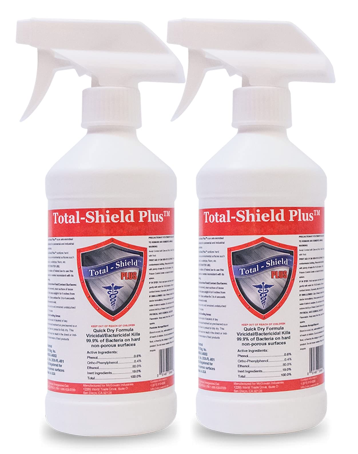 Total-Shield Plus Multi-Purpose Disinfectant Spray, 24 Hour Antibacterial, Lemon Scented, (2 Pack) 16 fl oz