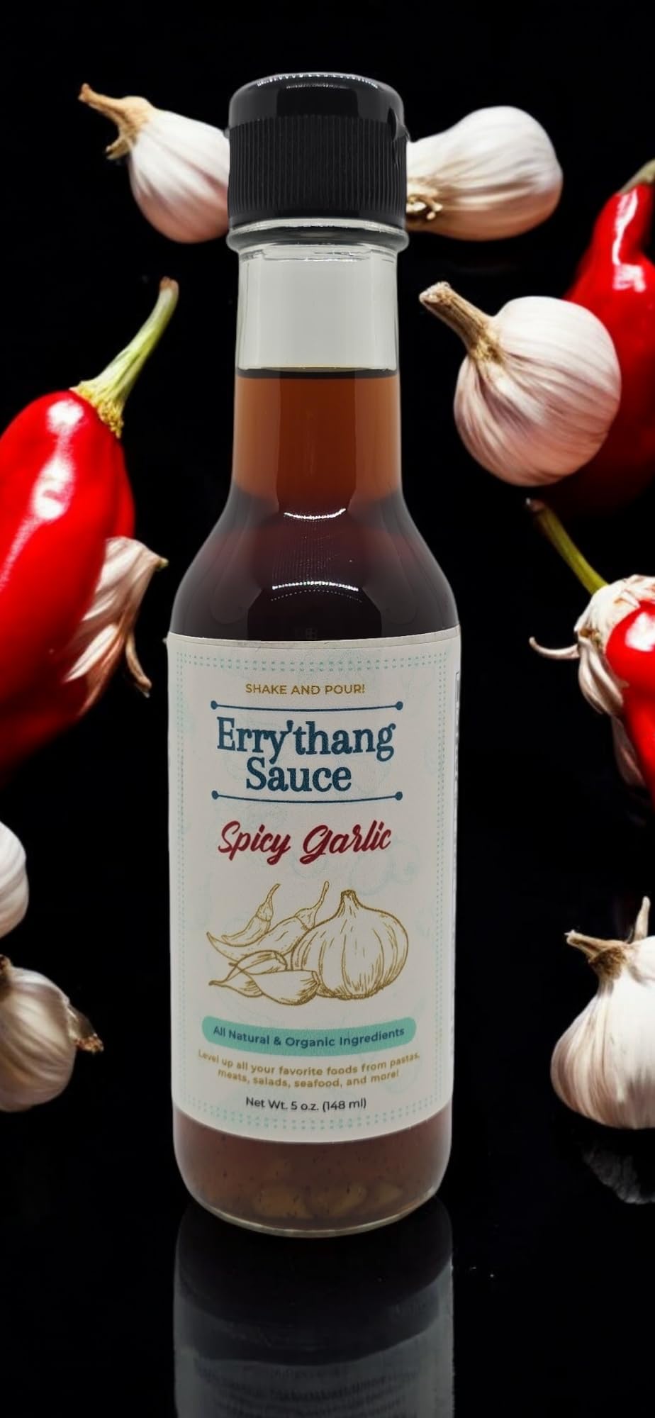 Errythang Spicy Garlic Sauce - Gluten-Free Asian Dipping Sauce, Marinade, and Dressing - 5 oz Vegan Hot Sauce for Cooking and Dipping - Perfect Garlic