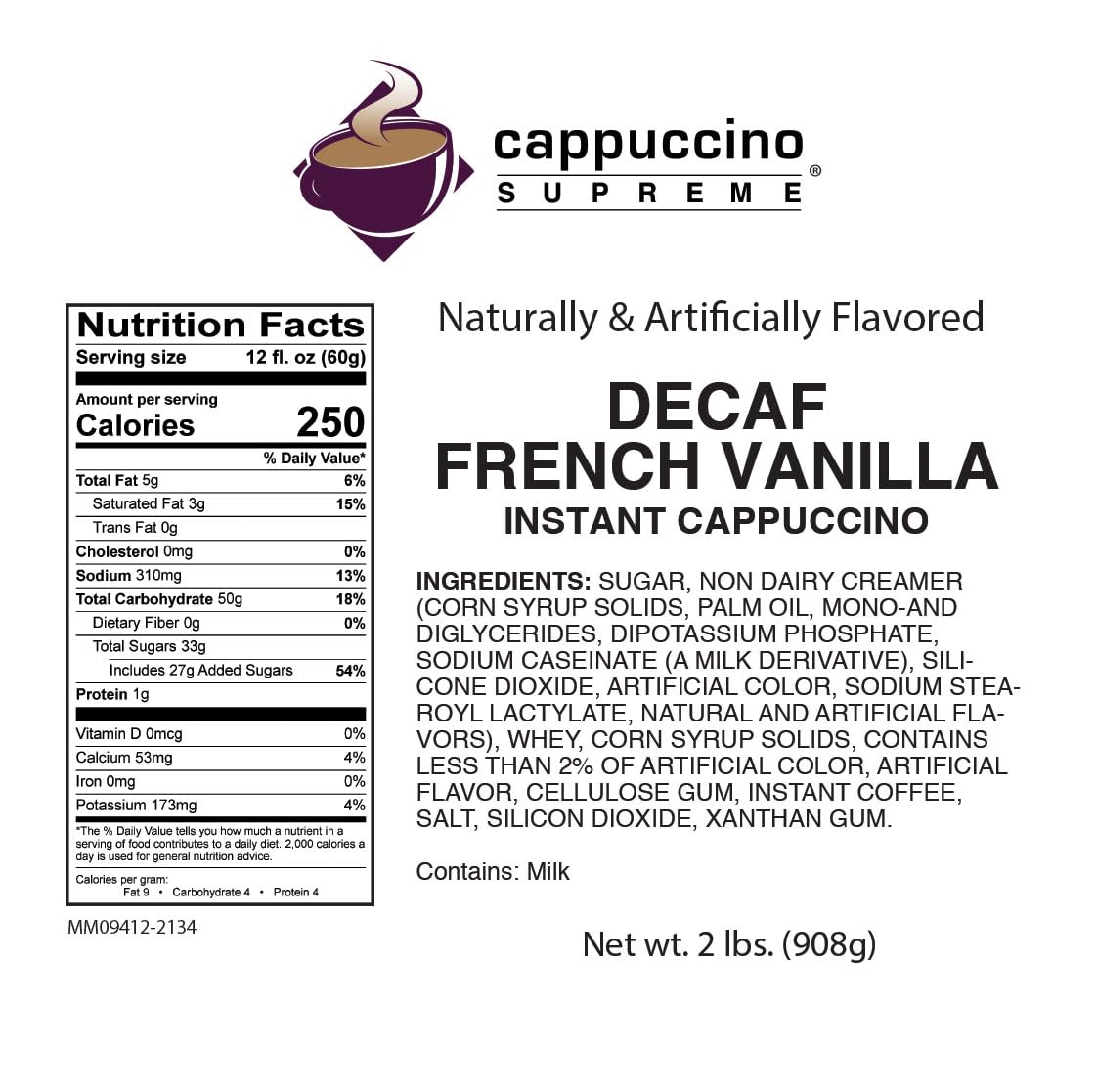Cappuccino Supreme 2 lb bag Decaf French Vanilla Cappuccino Mix